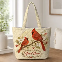 Cardinal Pair With Berries And Wildflowers For Birdwatching Gifts And Nature Lovers Quilted Tote Bag