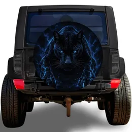 Black Panther With Cyan Eyes For Nighttime Off Road Adventure Jeep SUV Enthusiasts Spare Tire Cover