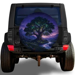 Enchanted Oak Tree and Moonlit Mountain Stream for Fantasy Adventure Road Trip Lovers Spare Tire Cover
