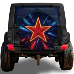 Neon Crimson Starburst For Retro Futurist Road Trips And Cosmic Vehicle Enthusiasts Spare Tire Cover