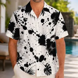 Black Ink Splash Texture For Beach Vacation Travel And Summer Casual Style Menswear Hawaiian Shirt