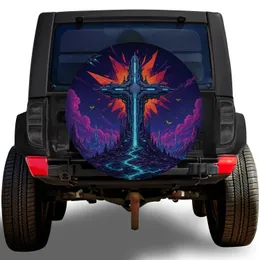 Futuristic Energy Cross Alien Landscape for Cyberpunk Adventure Vehicle Enthusiasts Spare Tire Cover