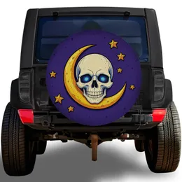 Moonlit Skull With Blue Eyes And Crescent Moon For Gothic Halloween Road Adventures Spare Tire Cover