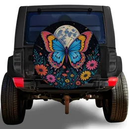 Colorful Butterfly Moon And Wildflower Night Sky For Road Trip Adventure Lovers Spare Tire Cover