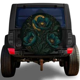 Teal And Gold Botanical Flowers For Elegant Vintage Vehicle Style And Garden Lovers Spare Tire Cover