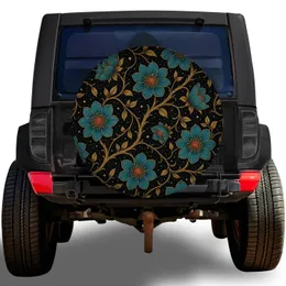 Turquoise Floral Gilded Vines For Nighttime Road Trips And Botanical Style Lovers Spare Tire Cover