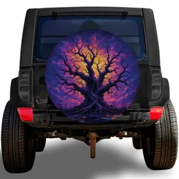 Ancient Tree Under Golden Starlight For Midnight Road Trips And Fantasy Art Lovers Spare Tire Cover