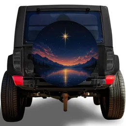 Golden Star Mountain Lake Night Sky Camping Adventure Gift for Outdoor Travel Lovers Spare Tire Cover