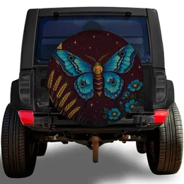 Blue Winged Moth And Crescent Moon For Boho SUV Camping And Road Trip Enthusiasts Spare Tire Cover