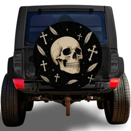 Ivory Skull Cross And Feather Gothic Overland Style For Adventure Vehicle Owners Spare Tire Cover