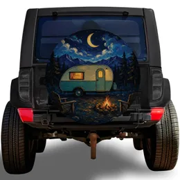 Moonlit Teardrop Camper Campfire Scene for RV Camping, Road Trips and Outdoor Adventure Spare Tire Cover