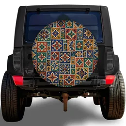Colorful Mediterranean Floral Tile Mosaic For Boho Road Trips And Happy RV Travelers Spare Tire Cover