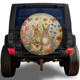 Watercolor Bunny Meadow Flowers For Spring Camping Road Trips And Nature Loving Drivers Spare Tire Cover
