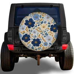 Blue And Gold Wildflower Botanical For RV Camping, Trailer Travel And Outdoor Lovers Spare Tire Cover
