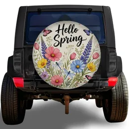 Hello Spring Wildflower Bouquet Butterflies For Camping Trailer Outdoor Decoration Spare Tire Cover