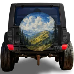 Watercolor Alpine Mountain Landscape for Outdoor Adventure RV Camper Enthusiasts Spare Tire Cover
