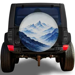 Layered Blue Mountain Landscape for Alpine Road Trips, Camping, RV SUV Trailer Travelers Spare Tire Cover