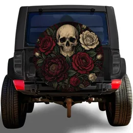 Gothic Skull And Roses Floral Wreath For Dark Outdoor Adventure SUV And Camper Style Spare Tire Cover