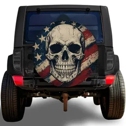 Distressed American Skull Flag For Patriotic Off Road Jeep Truck Rebel Adventure Spare Tire Cover