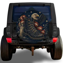 Patriotic Hiking Boot Bald Eagle American Flag Art for Jeep RV Outdoor Travel Adventure Spare Tire Cover