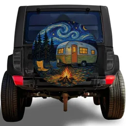 Starry Night Camping Trailer Campfire Scene For RV Road Trips And Outdoor Adventure Spare Tire Cover