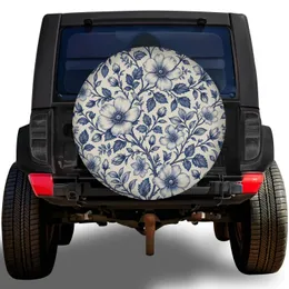 Blue White Botanical Florals For Classic Road Trips, RV Campers, SUVs And Trailers Spare Tire Cover