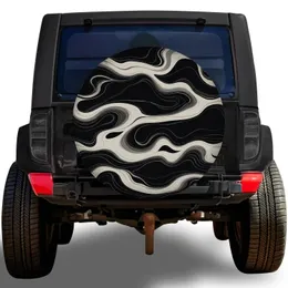 Abstract Black And Ivory Marble Swirls For RV Road Trips And Trailer Camping Adventures Spare Tire Cover