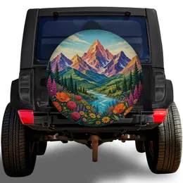 Colorful Alpine Mountain Wildflower Meadow for RV Camping Hiking and Scenic Road Trips Spare Tire Cover