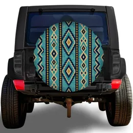 Aqua Ikat Geometric Stripes For Boho Road Trips, RV Camping And Adventure Travel Spare Tire Cover