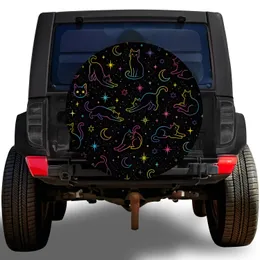Neon Celestial Cats And Rainbow Moons Night Sky For Jeep SUV Outdoor Camping Lovers Spare Tire Cover
