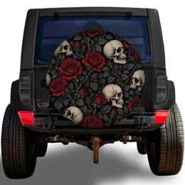 Gothic Skulls And Crimson Roses For Dark Alternative Road Trips And Halloween Style Spare Tire Cover