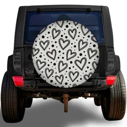 Black And Ivory Heart Doodles And Polka Dots For Romantic Road Trips And Campers Spare Tire Cover