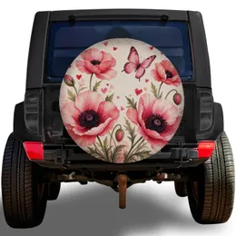 Watercolor Poppies And Butterfly For Romantic Garden RV Camping Adventure Lovers Spare Tire Cover
