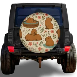 Cute Capybara Floral Botanical Motif For Cozy Jeep Camping And Outdoor Animal Lovers Spare Tire Cover