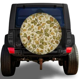 Vintage Watercolor Botanical Leaves And Wild Roses For Rustic RV Travel Adventures Spare Tire Cover