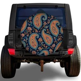 Navy Paisley Floral Motifs For Boho Road Trips And Outdoor RV Trailer Camping Drivers Spare Tire Cover