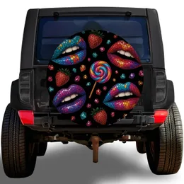 Colorful Pop Art Lips Strawberries And Candy Gems For Glam Road Trips And Jeep Lovers Spare Tire Cover