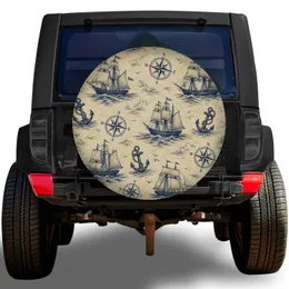 Vintage Nautical Compass Roses And Sailing Ships For Coastal Road Trips And Campers Spare Tire Cover
