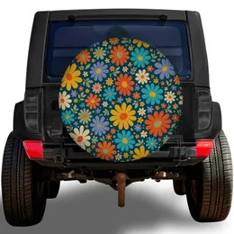 Retro Floral Daisy Garden For Boho Road Trips, Campers, And Vintage Jeep Adventures Spare Tire Cover