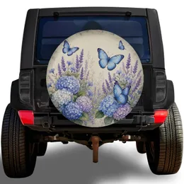 Blue Hydrangea Lavender Butterflies Garden Travel Style For RV SUV Trailer Owners Spare Tire Cover