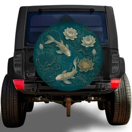 Koi Lotus Pond Botanical Engraving For Calm Outdoor Travel And Nature Loving Drivers Spare Tire Cover