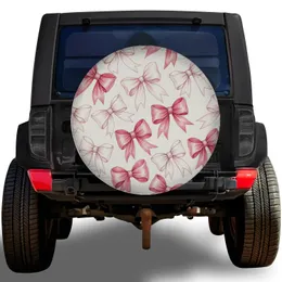 Blush Pink Satin Bow Tossed Motif for Feminine RV Trailer Camping Travel Adventure Style Spare Tire Cover