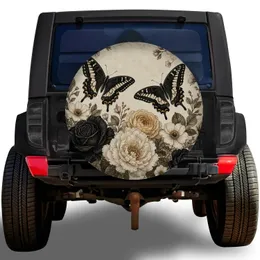 Black Swallowtail Butterflies With Vintage Roses For RV Camping Nature Enthusiasts Spare Tire Cover