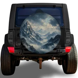 Stormy Snowy Alpine Mountain Panorama For RV Camping And Overland Travel Enthusiasts Spare Tire Cover