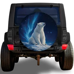 Polar Bear Under Aurora Lights For Winter Camping And Arctic Wildlife Adventure Lovers Spare Tire Cover