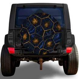 Midnight Blue Geode And Golden Autumn Leaves For Jeep SUV Outdoor Adventure Style Spare Tire Cover