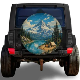 Alpine Mountain Lake Campfire Scene For Camping Adventures And Outdoor Travel Vehicles Spare Tire Cover