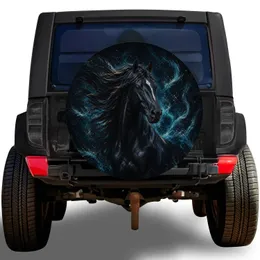 Black Stallion In Teal Storm Mist For Western Trail Adventure And Horse Lover Gifts Spare Tire Cover