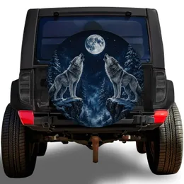 Howling Gray Wolves Under Frost Moon for Winter Camping And Off Road Adventure Fans Spare Tire Cover