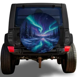 Northern Lights Frozen River Winter Night Adventure Road Trip Camping Outdoor Enthusiasts Spare Tire Cover